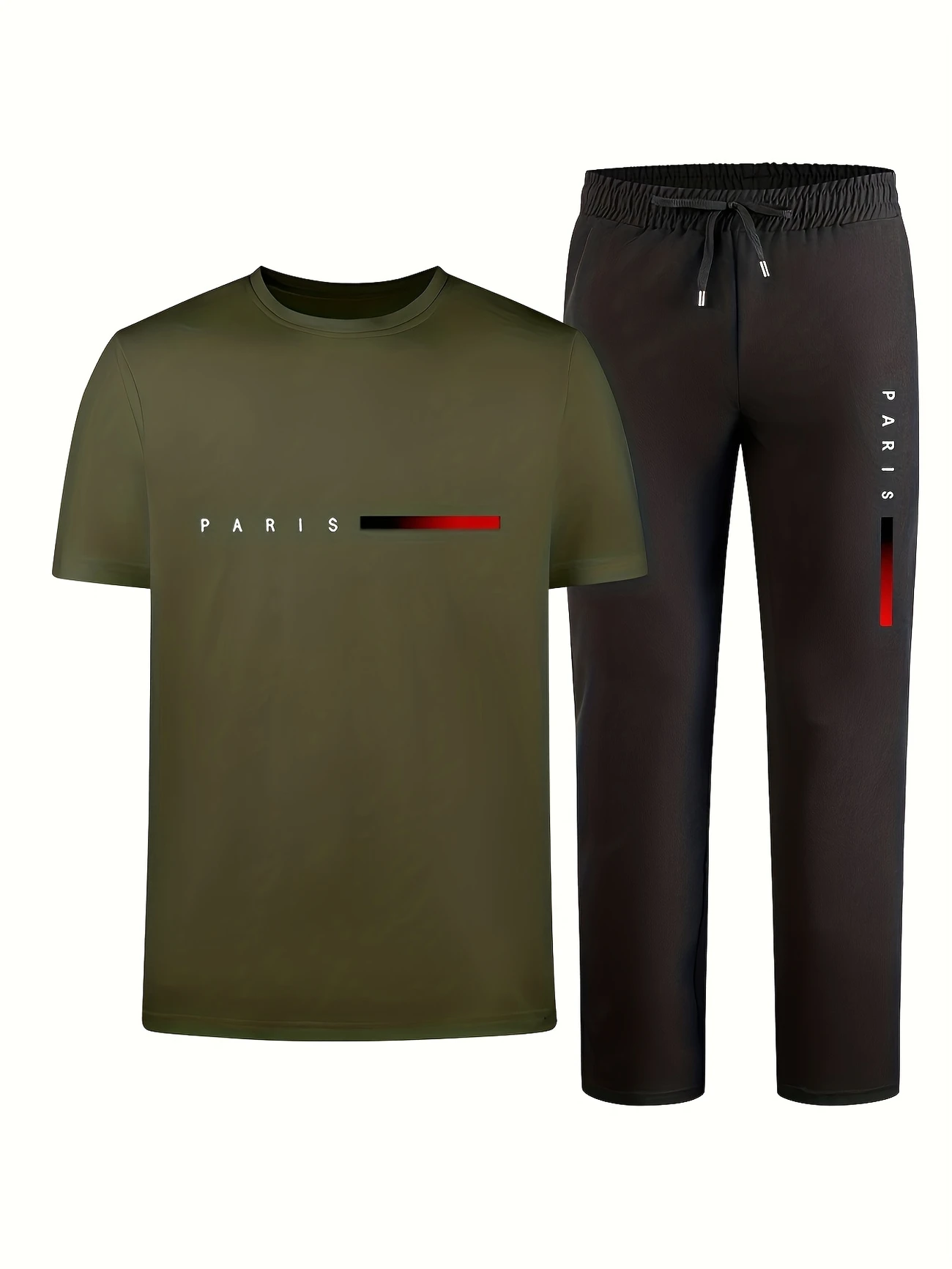 mens casual sports two piece set short sleeve top straight leg pants with paris print fashionable and trendy ideal for summer parties casual and everyday wear short sleeve top print trousers details 11