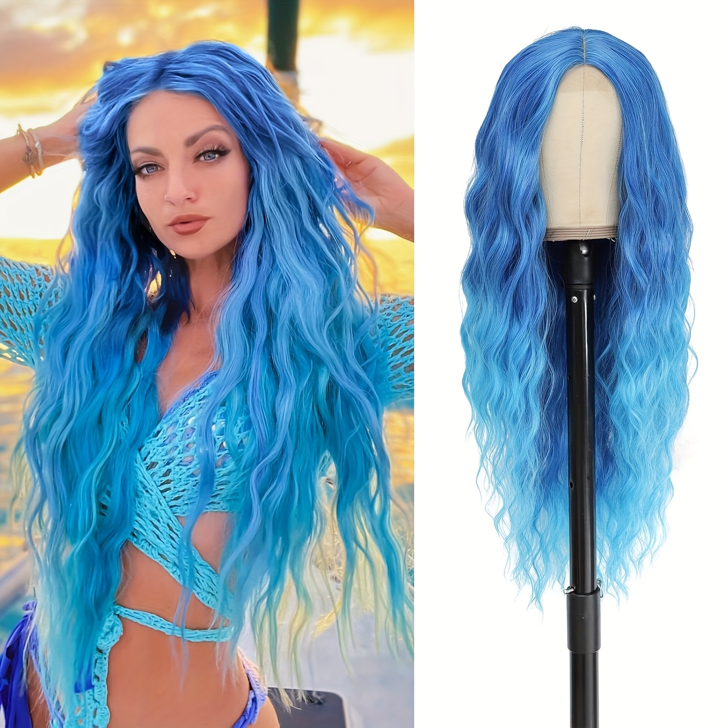 Cosplay Long Blue Wig Mermaid Wig cm Colored Wigs Blue Ocean Hair  Wig Middle Part Synthetic Wig Colorful Wigs Fun Wigs for Women Cosplay  Daily