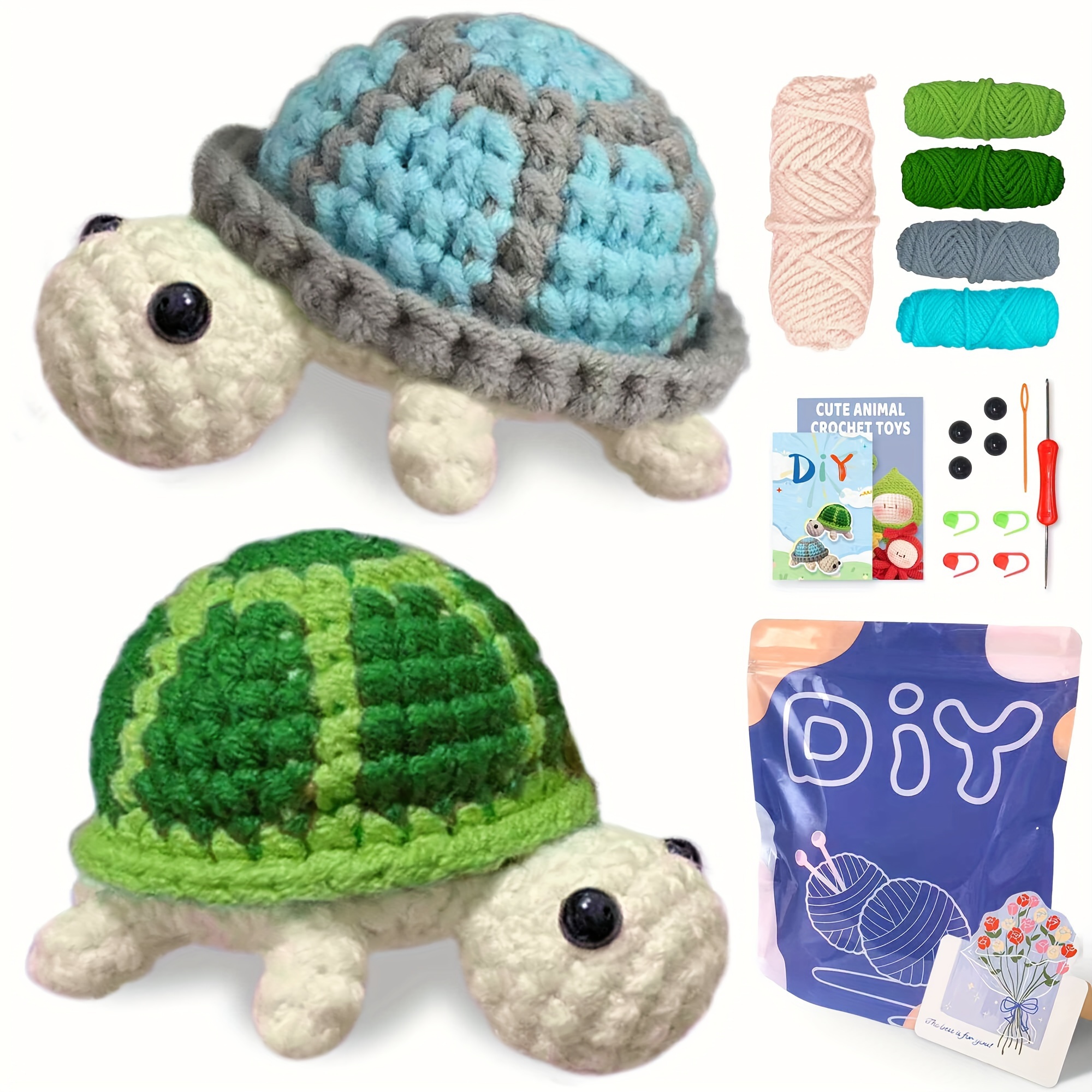 

2pcs, Tortoise Crochet Kits For Beginners, Starter Crochet Kit , Amigurumi To Starter Knitting Kit And Yarn Craft Kits For Festival, Adults Diy With Video Tutorials(accessories In Random Colors)