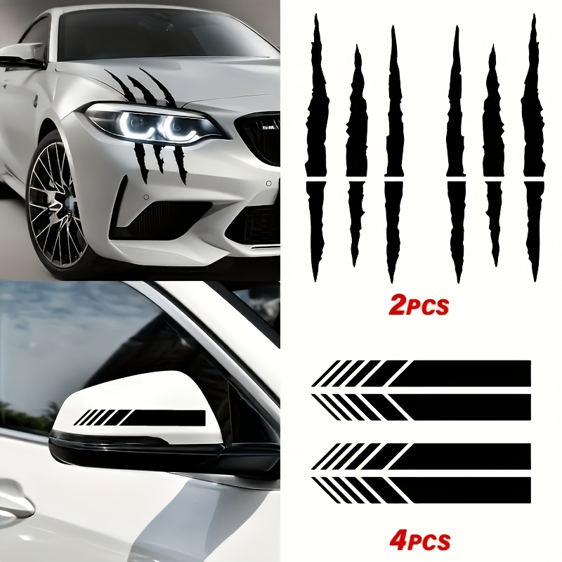 6pcs Universal Classic Scratch Stripe Claw Mark And Stripe Rearview Mirror Reflective Car Stickers Art Decals Self-adhesive Jdm Vinyl Stickers