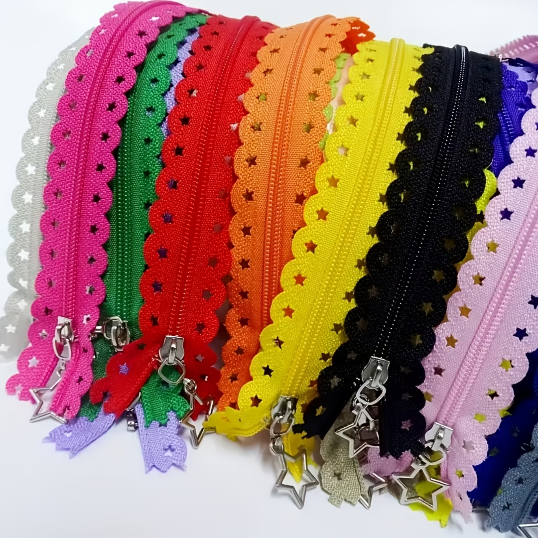 TEMU 6pcs Random Color Hollow Pentagram Nylon Lace Zippers | Suitable For Crafts, Sewing Projects, , Jackets, Bags - Mixed Colors