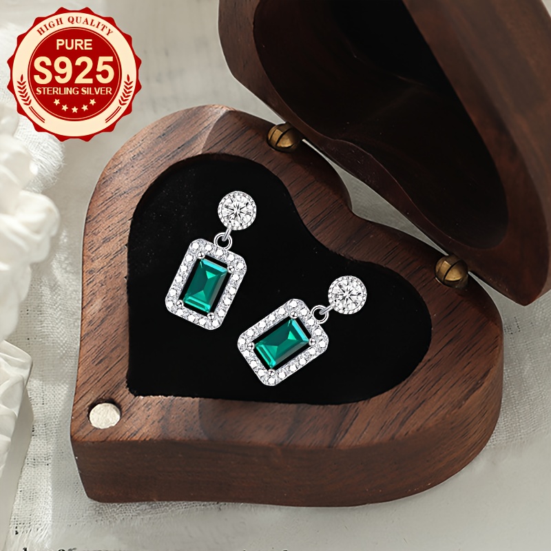Women's Geometric Square Pendant Stud Earrings, 925 Silver