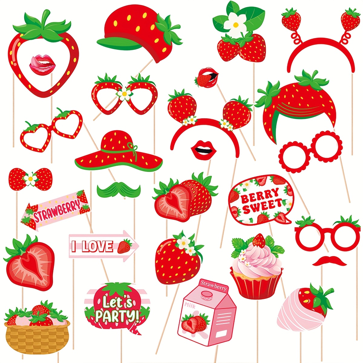 Image of - Summer Fruit Birthday Decorations And Photo Props For A Hawaiian Party, Including Strawberry-themed Photo Booth Items