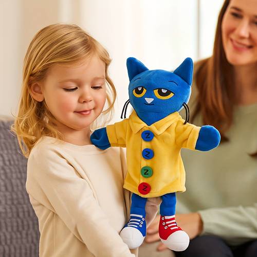Blue Cat Plush Finger Puppets - Soft Polyester Animal Hand Puppets for , Role-Playing & , Cute Cartoon with Red Shoes & Green Overalls, Perfect Birthday or Festival Gift, Cat Accessories, Props, Design, Durable Puppets