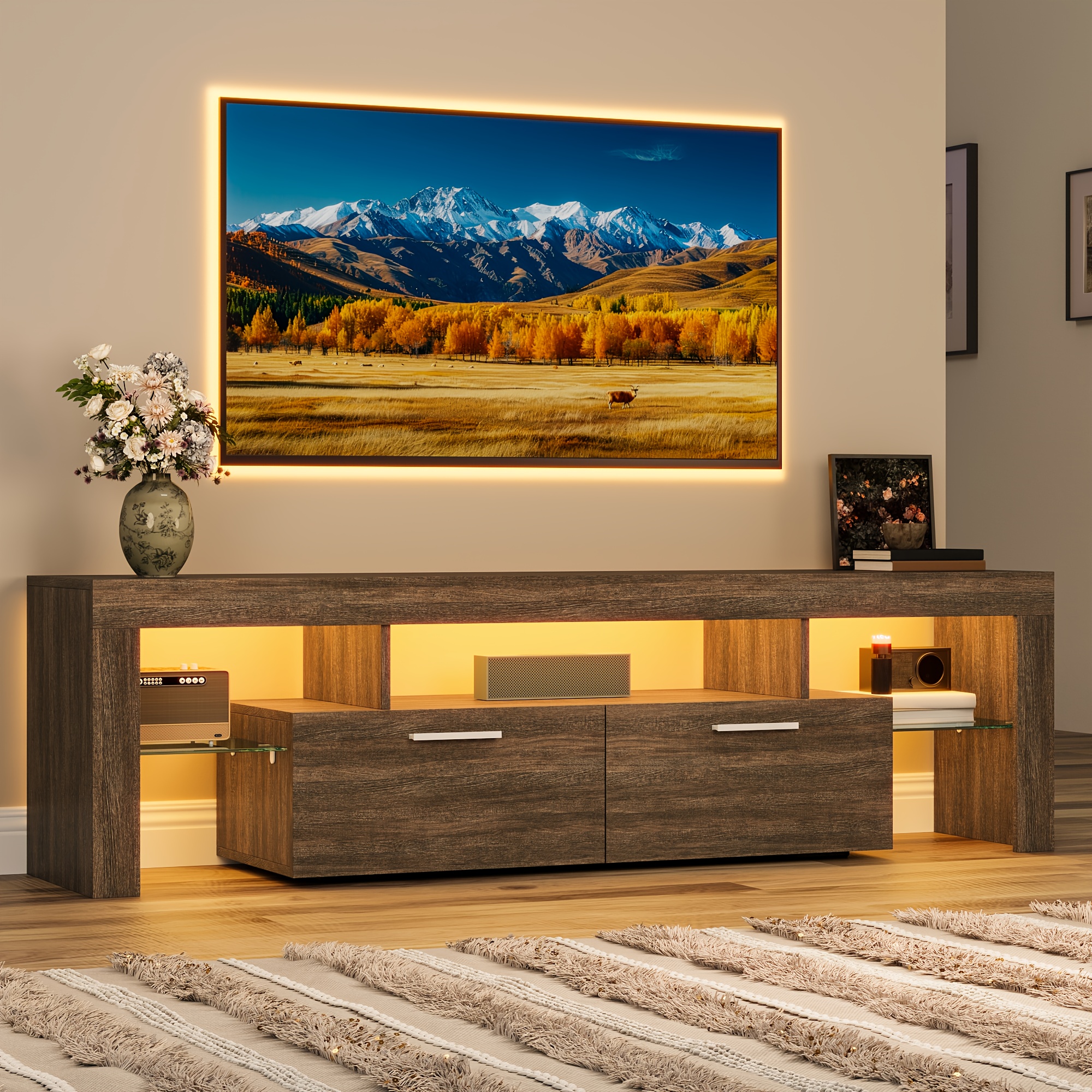 Modern LED Gaming TV Stand for 55-75 Inch TVs - PS5 Entertainment Center