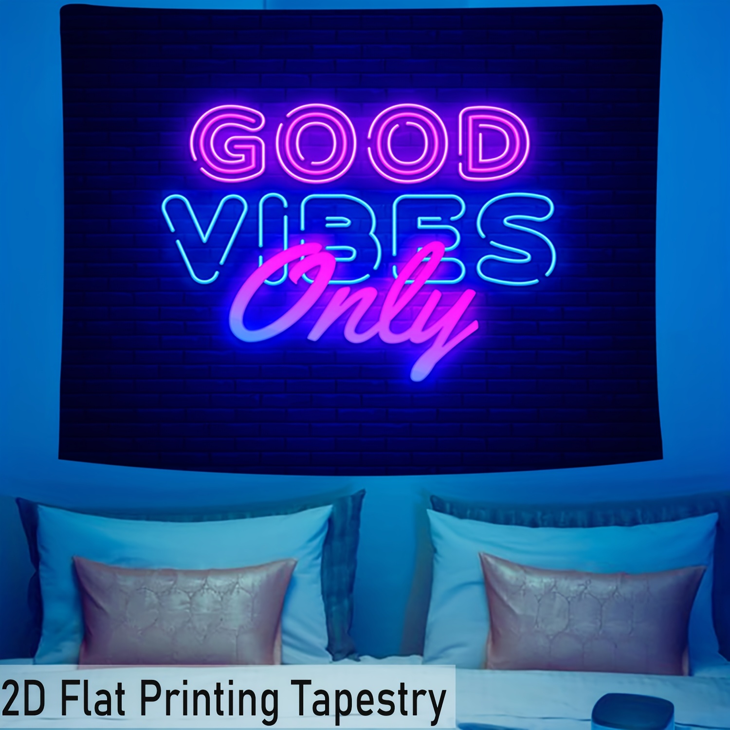 E-shop Good Neon Leuchtendes Wandteppich - UV Schwarzlicht Wandbehang mit Neon Pink & Lila Leuchteffekt, Neon Neon Text - Einfaches Aufhängen mit