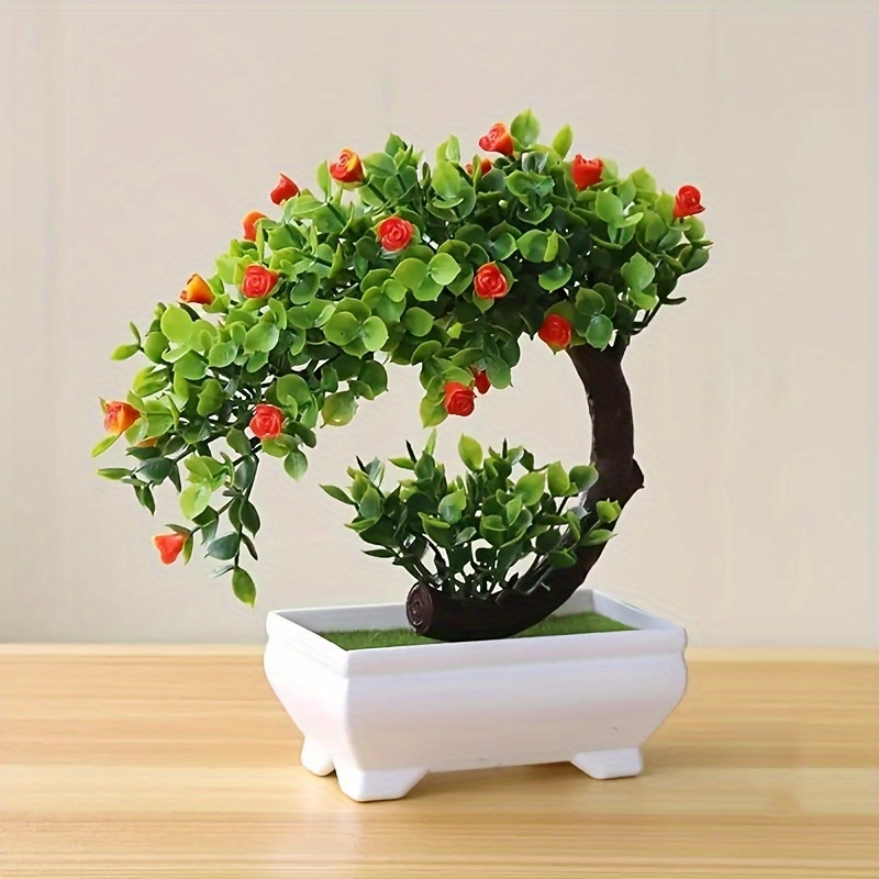 

Mini Crescent Rose Bonsai - Artificial Plant With Pot For Home, Office & Garden Decor