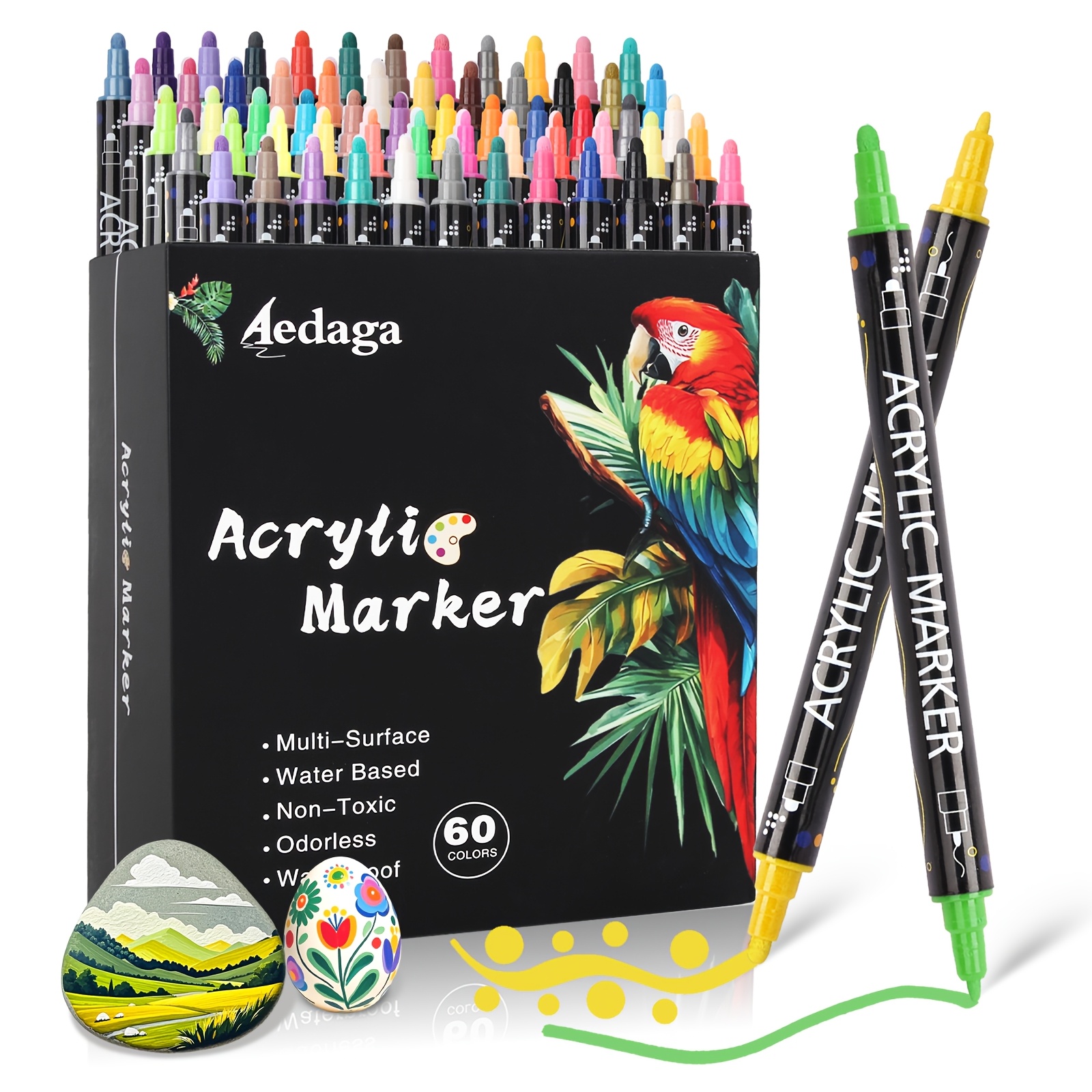TEMU Best Crafts 80/60/48/36 Colors Professional Dual Tip Acrylic Paint Marker Pens - Waterproof Non-toxic Suitable For Paper, Ceramic, Glass, Stone,