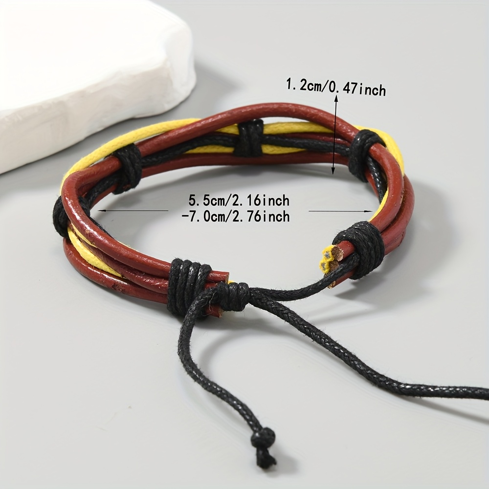 Boho Handwoven Leather Bracelet Adjustable Unisex Colorful Casual Wear Accessory