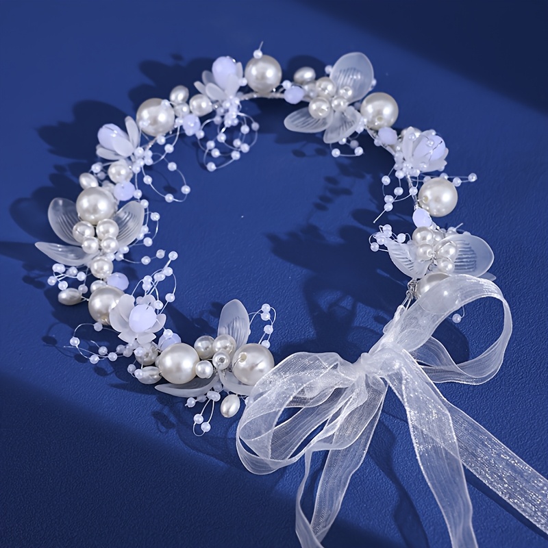 1   flower leaf headband handcrafted imitation pearl hair accessory for performances and parties