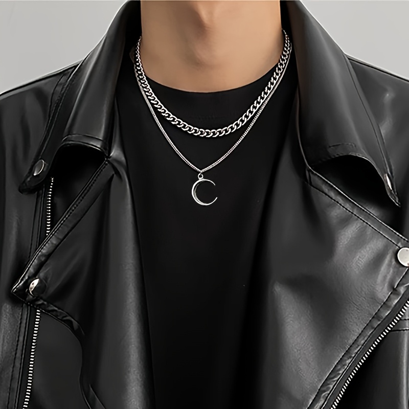 Image of Double-layer Moon Necklace, Elegant Minimalist Punk Hip-hop Niche Fashion, Stylish And Cool Vintage Sweater Chain