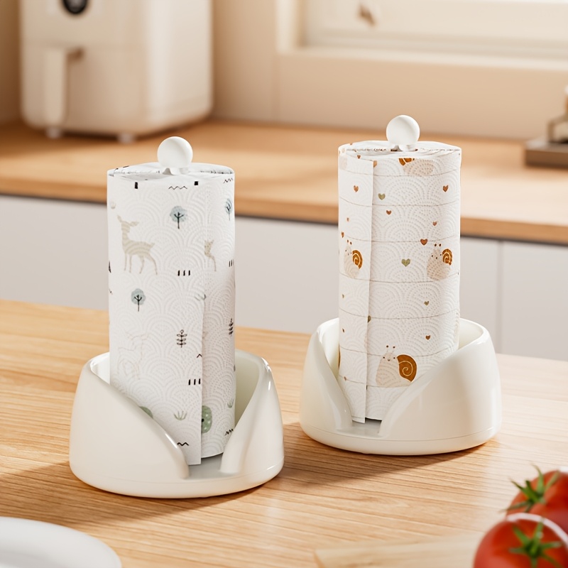 1pc stainless plastic rotating kitchen paper towel holder countertop organizer space saving rotator roll dispenser with hygienic   access compatible with napkins cling film   tape free for office Product details 0