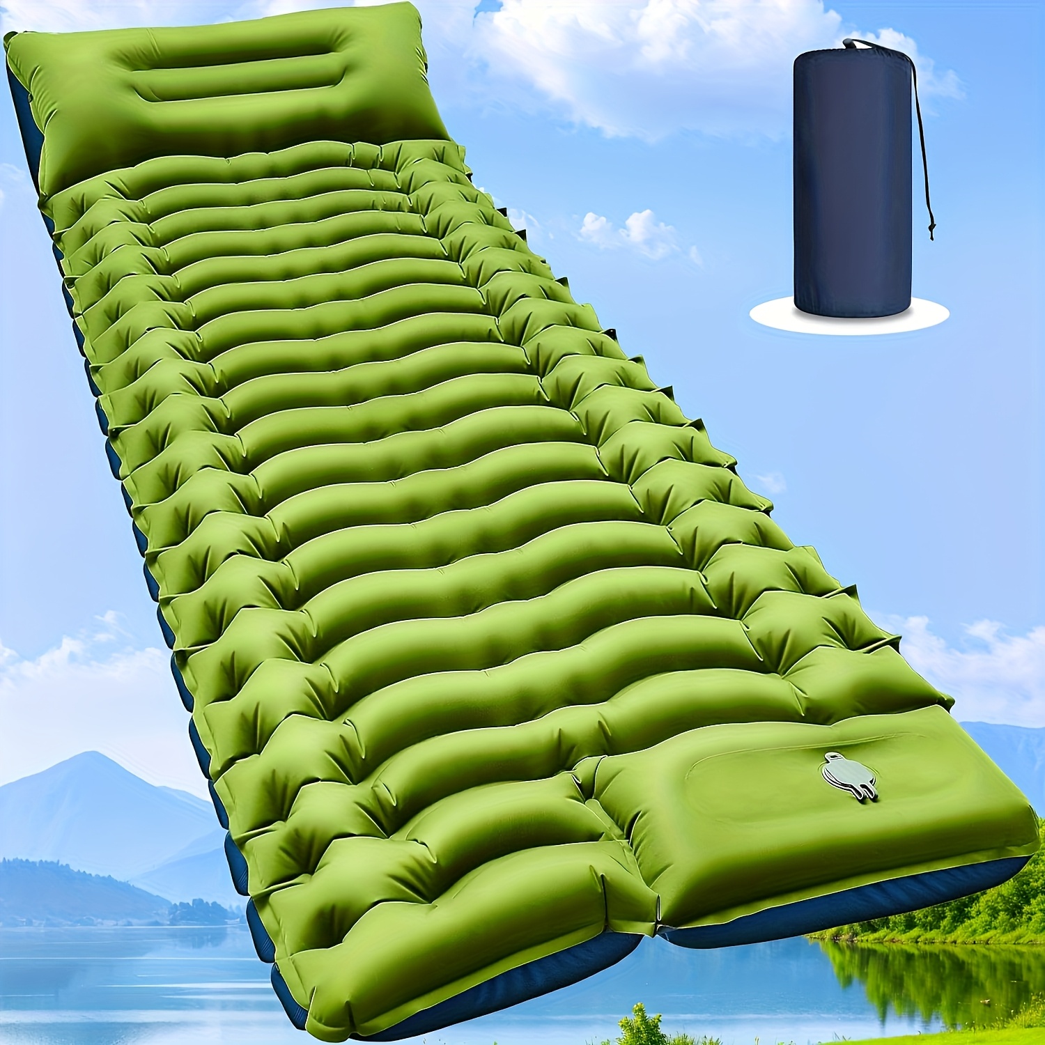 TEMU 1-person Self-inflating Camping Sleeping Pad With Built-in Foot Pump - Ultralight Compact Air Mattress, Heavy-duty Portable Sleeping Pad With