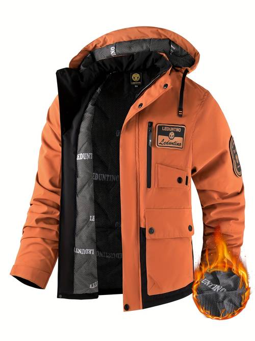 mens stylish padded hooded jacket with detachable cap black navy blue multiple pockets zipper closure casual streetwear for fall winter casual outerwear hooded jacket zippered jacket thick
