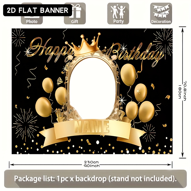 1pc   and golden birthday party backdrop customizable photo name vinyl poster glittering golden theme with balloons and confetti ideal for party decorations photo booth props and celebratory gifts multiple sizes     elegant party accessory durable polyester birthday party decorations