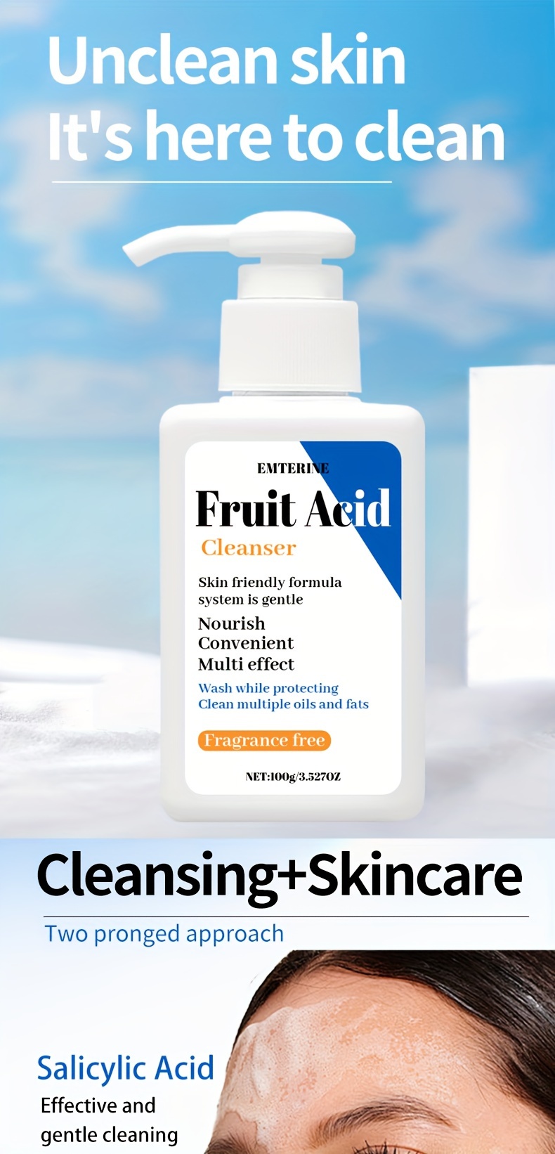 Emterine Fruit Acid Acid Facial Cleanser Deep Pore Temu