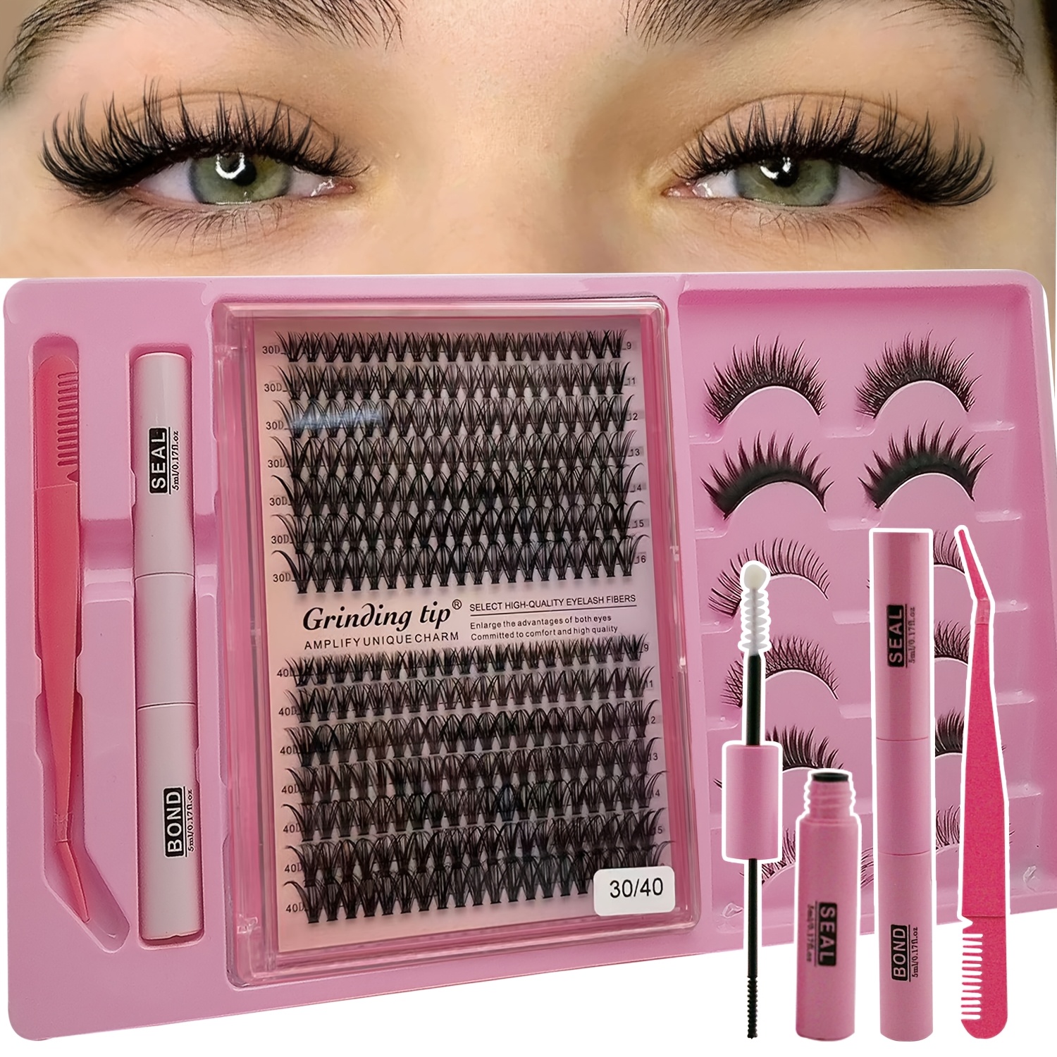 Image of 30/40d Cluster Shaped False Eyelash Kit For Eyelash Sealing, Tweezers Set For 8-16mm Eyelash Set Suitable For Makeup Looks, Dating, Daily Thick Makeup, Natural Makeup