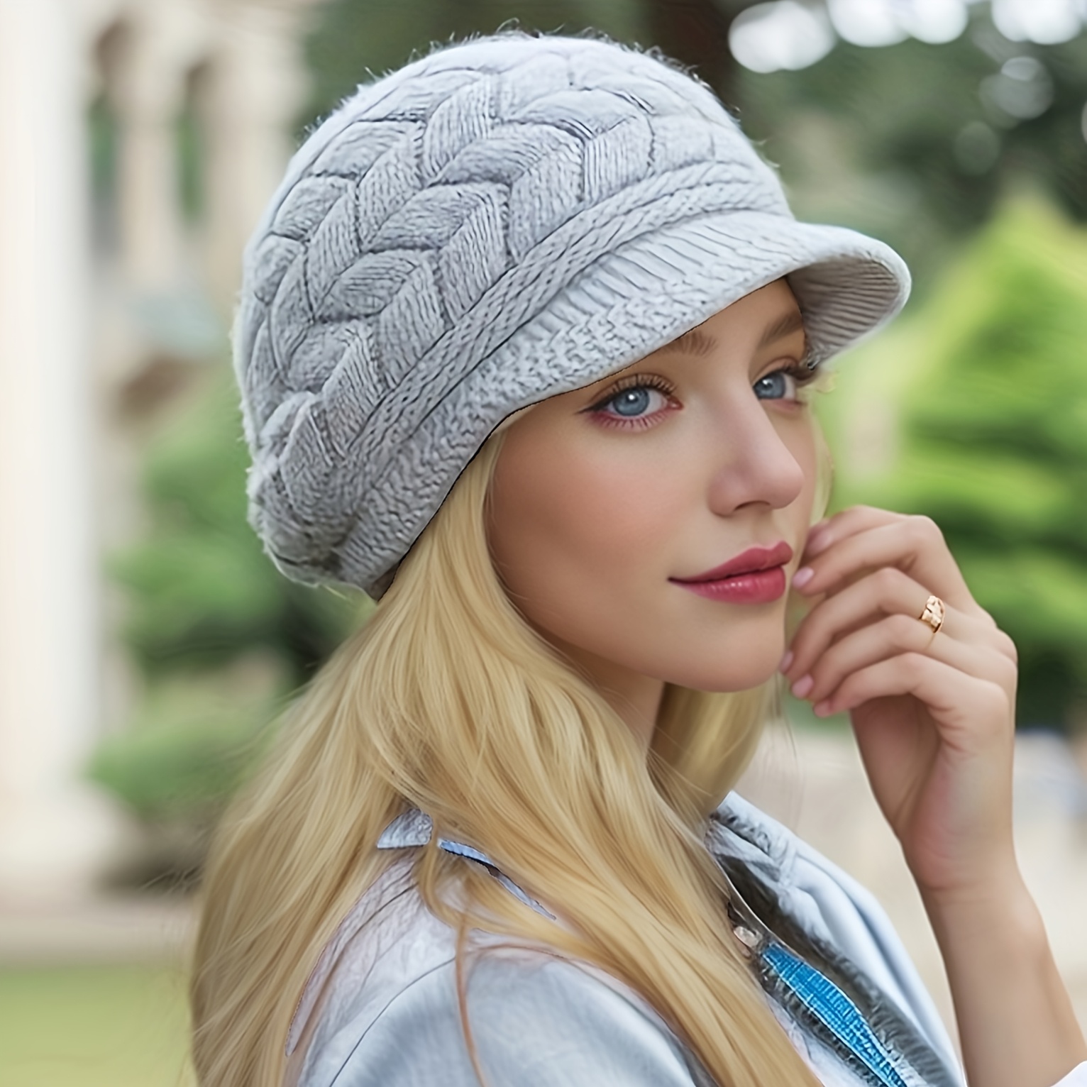 winter coldproof beanie brim solid color ribbed knit hats - Temu