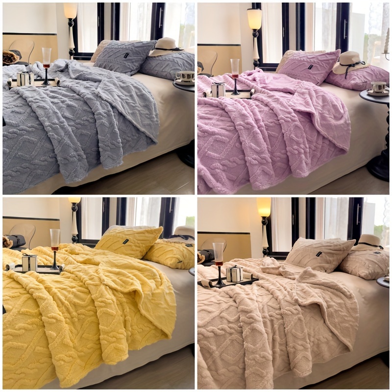 contemporary jacquard chenille bed blanket soft warm and stylish for   machine washable striped pattern mixed color polyester ideal for bedroom sofa and office gift details 1