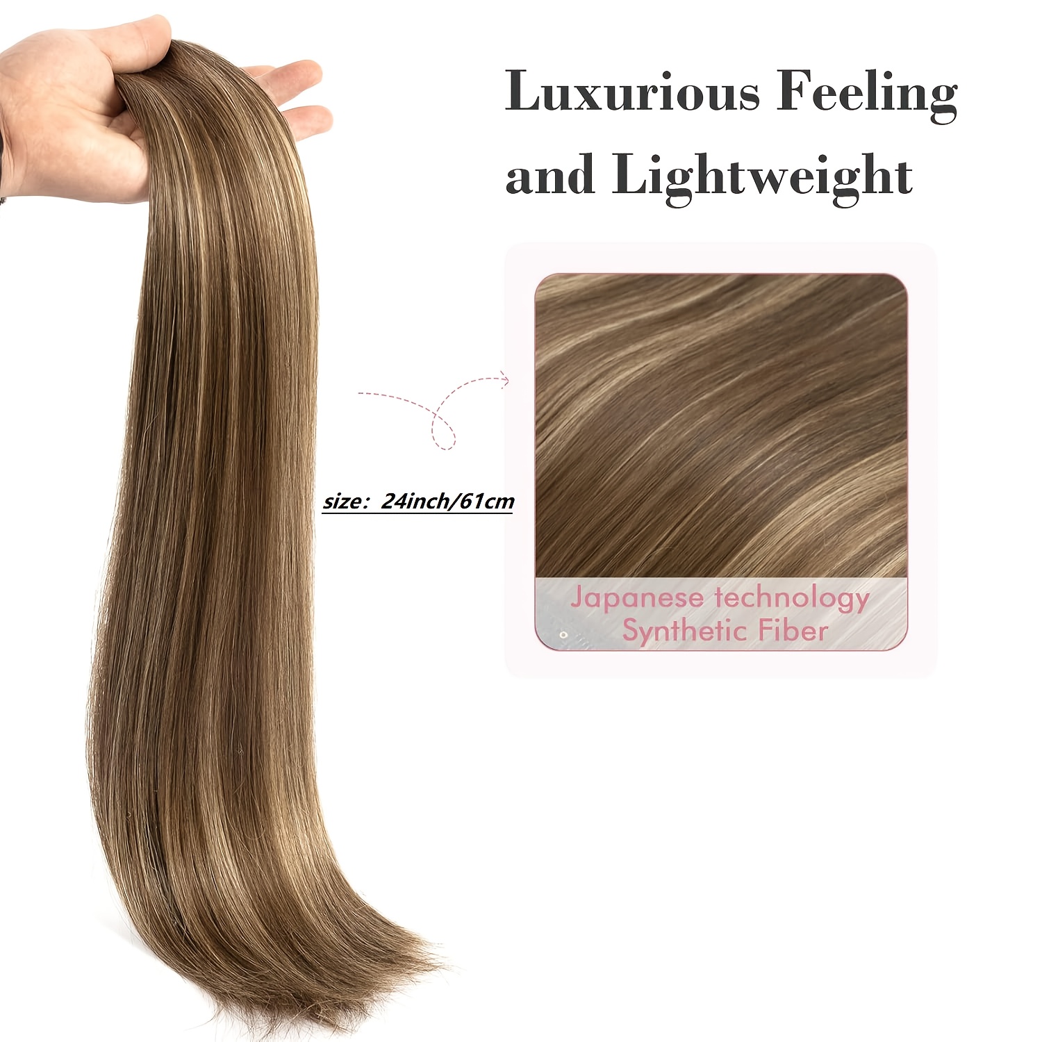 clip in hair extensions, hair extensions thick long lace weft lightweight synthetic hairpieces for women (60.96 cm-240 gram(pack of 5), chocolate brown with golden blonde highlights) details 2