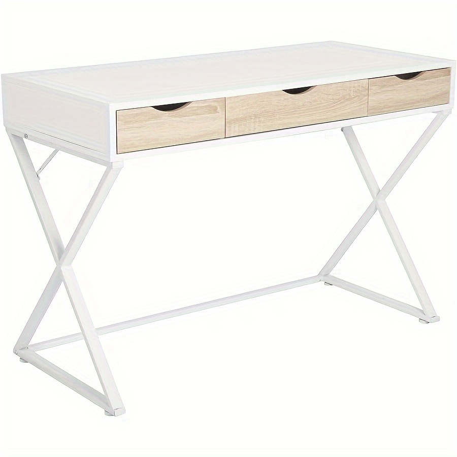 Image of 1pc Desk, Computer Desk, Office Desk, Laptop Desk, Melamine, With 3 Drawers, , Suitable For Study And Company, 110x50x75cm (width X Depth X Height), Wooden, White