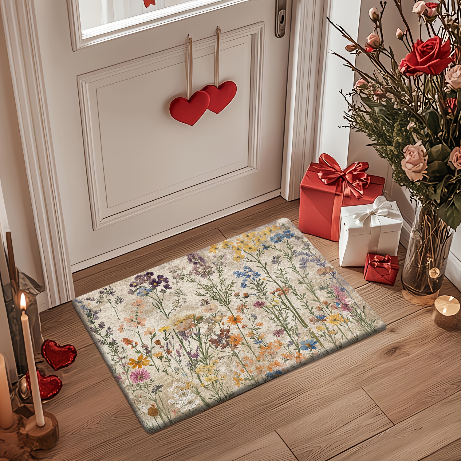 [ Product] [flannel And 1cm Thick Sponge Material] Fun Door Mat With Colorful Pattern, Retro Style , Suitable For Bedroom, Kitchen, Dining Room, Bathroom And More, Non-slip And Machine Washable