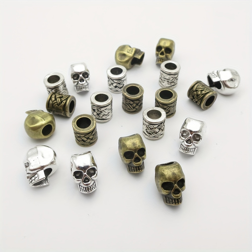 20pcs pack vintage silvery alloy skull head big hole beard hair dreadlock male loose beads vertical hole metal space beads diy jewelry findings details 1