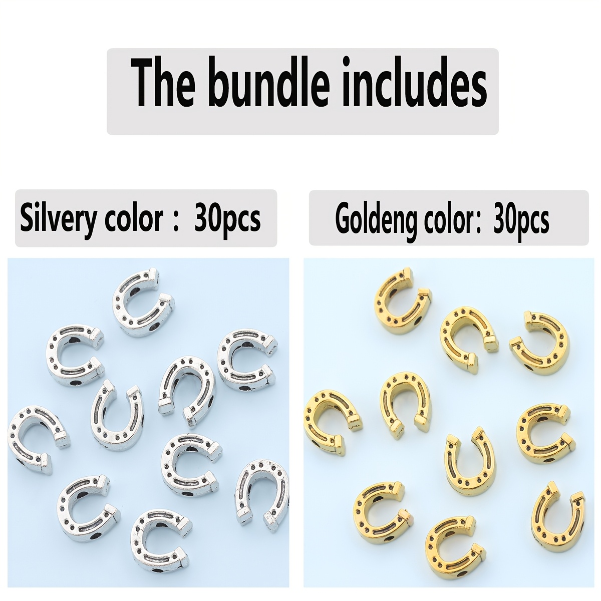 TEMU 60pcs/30pcs Horseshoe Spacer Beads With U-shaped Bead Frames, Half-round Bead Caps, Loose Beads, Hand-pierced Bead Strands, Decorative Beads,