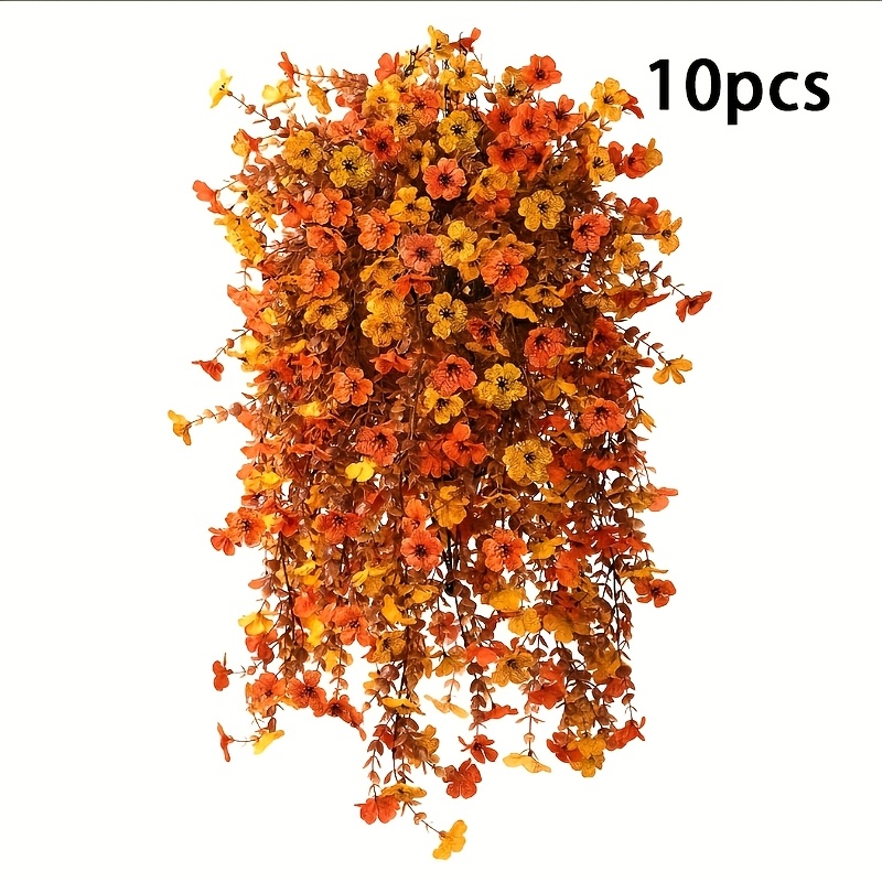 TEMU 10pcs Set Of Artificial Hanging Daisy Plant Swags - Uv-resistant, Weatherproof Decor, Suitable For Indoor/ Use, Featuring Orange And Brown