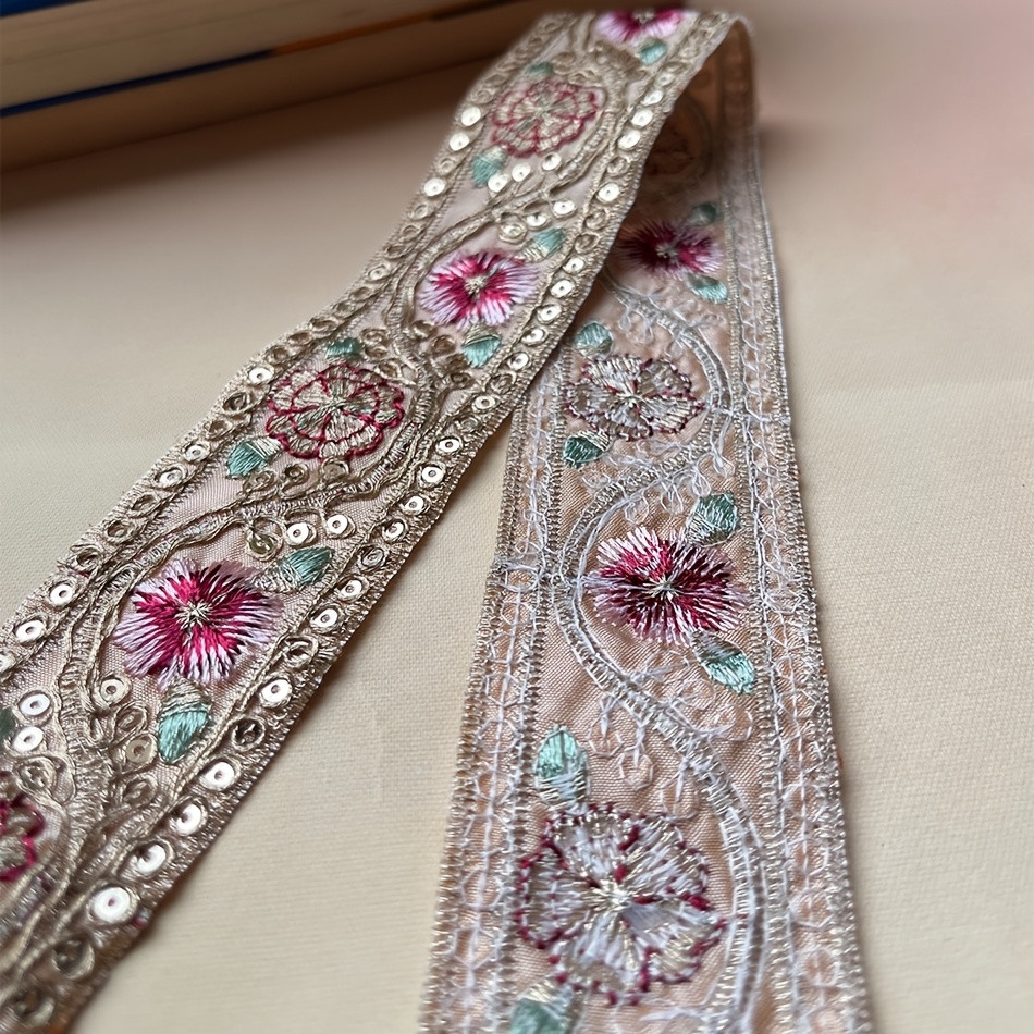 Ethnic Style Lace Embroidered Sequin Trim, 1.5 Yards
