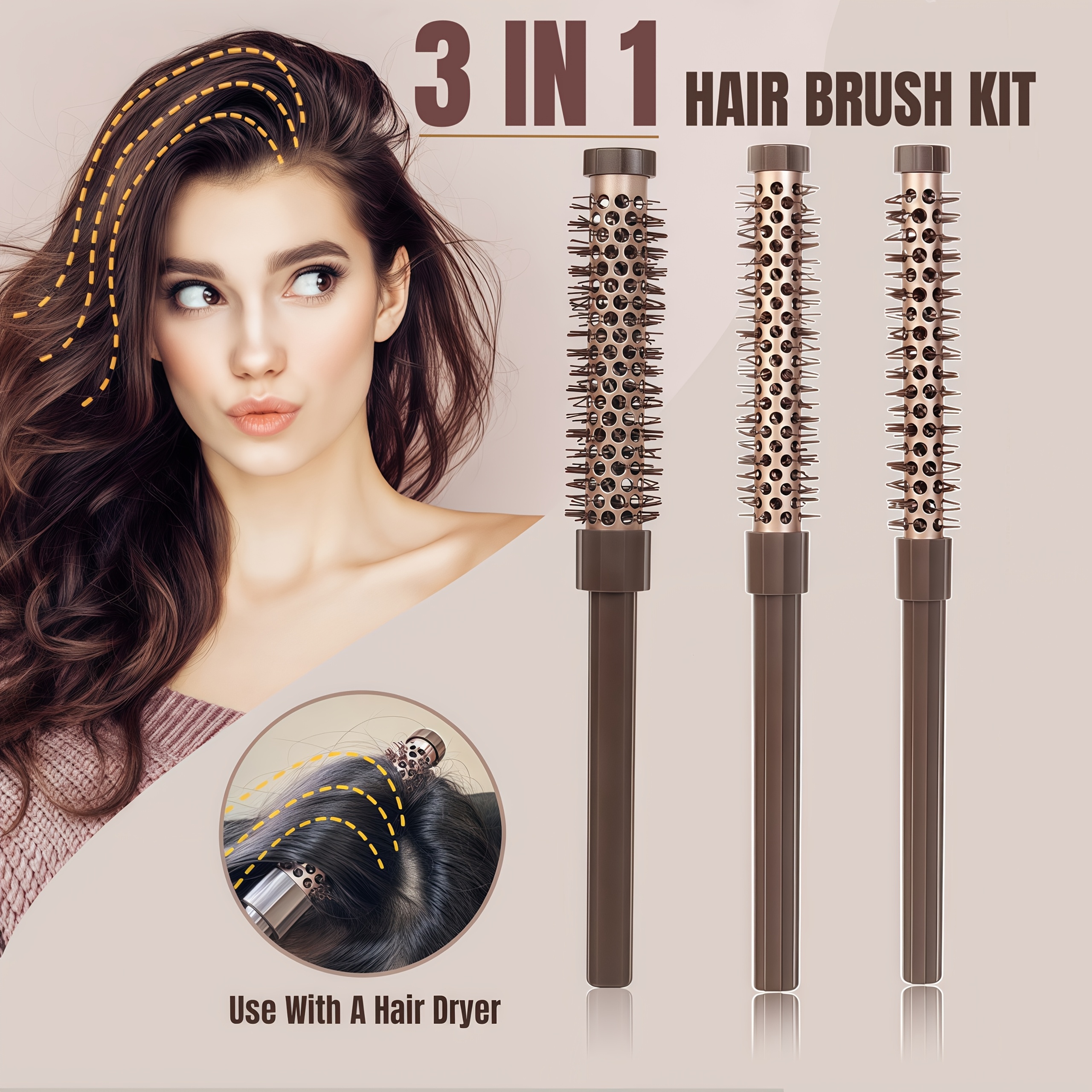 Kit de Cepillo Pequeño de 3/4 1/2 5/8 Pulgadas para Secar con  Secador, Cerdas para Dar Volumen al Cabello de Mujeres y H