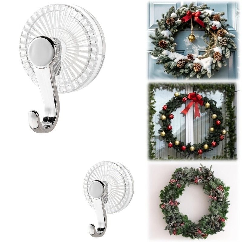 Image of Heavy Duty Vacuum Wreath Cup Hooks Clear Suction Cup Hangers For Window Glass Door Removable Reusable Wreath Holder For Kitchen Bathroom Shower Halloween Christmas Decorations