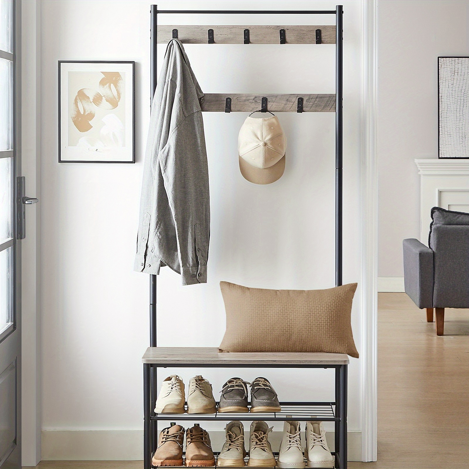 TEMU Arbre à vêtements Parke Hall 27,6'' de large avec banc et rangement à chaussures