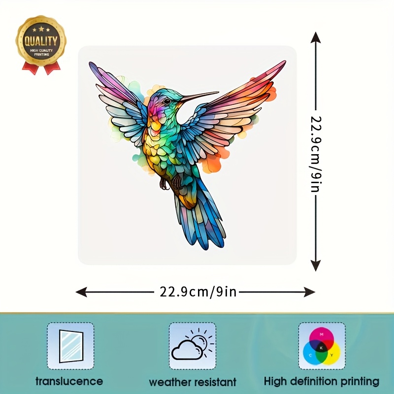 TEMU 1pc Colorful Glass Window Sticker Featuring A Hummingbird Oil Painting Style, Artistic Sun Pattern Decorative Window Cling, Rv , For Home