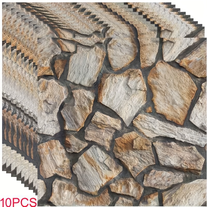 10pcs 3d Imitation Stone Rock Pattern Tile Wall Sticker Wallpaper Waterproof Removable Self-adhesive Panel For Kitchen, Living Room, Bathroom, , Office, Home And Dormitory Decor11.8 Inch*11.8 Inch