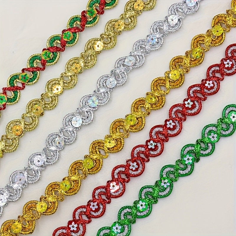 Long S-Shaped Sequin Lace with Golden Thread for Costumes