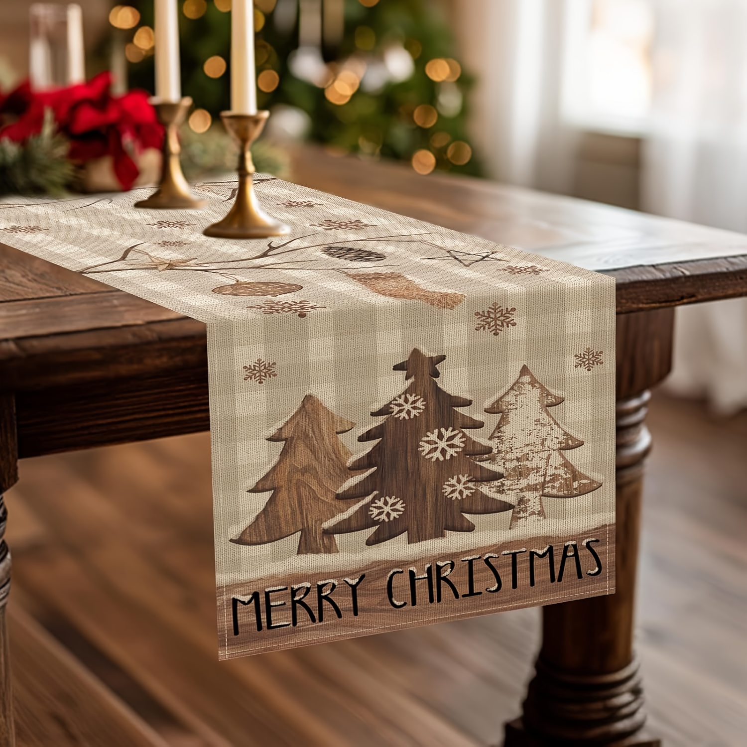 Merry Christmas Pine Tree Table Runner, Kitchen Decorations For Farmhouse Indoor And Outdoor