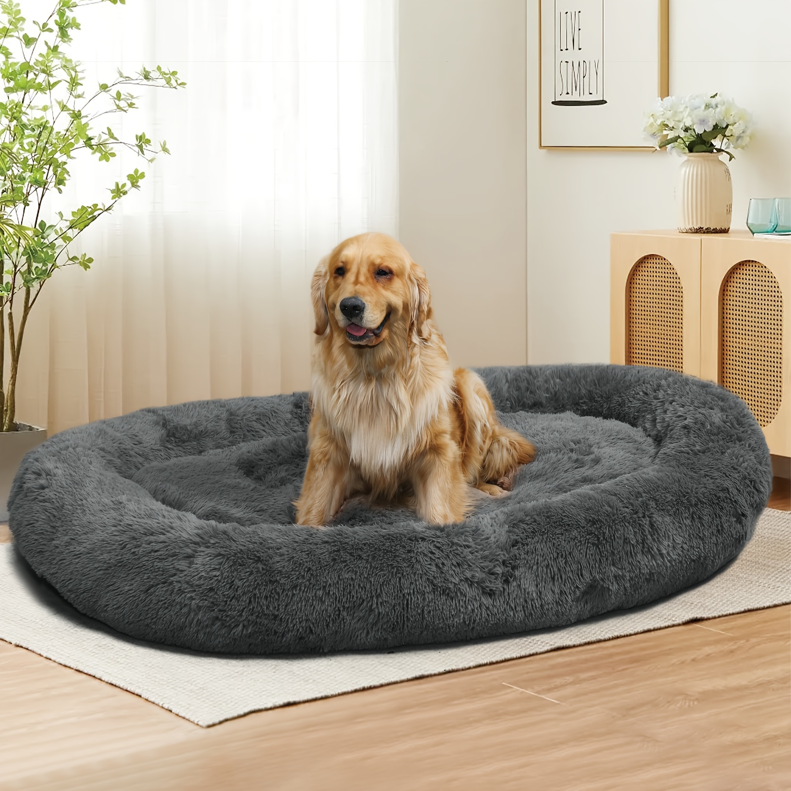 Lit Géant Pour Humain Et Chien YEFU – 200 X 115 X 30 Cm, Housse Lavable, Fond Antidérapant, Gris Foncé