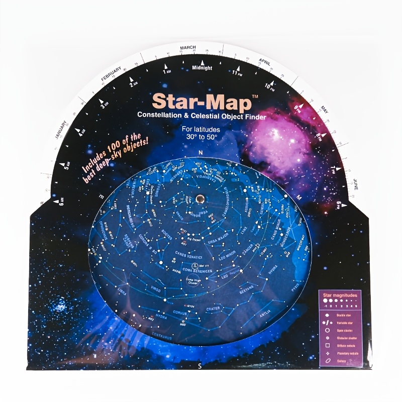 TEMU 360° Rotating Star Map & Constellation Chart With English Labeled Celestial Chart - Suitable For Telescope Accessory, Night Sky , Portable For