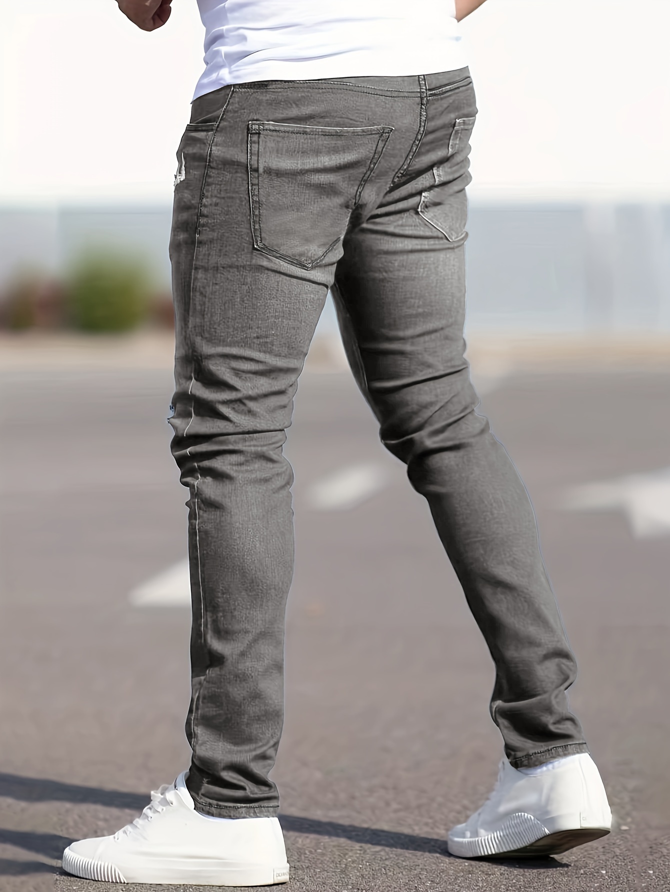 Slim Fit Ripped Jeans Men's Casual Street Style Distressed - Temu