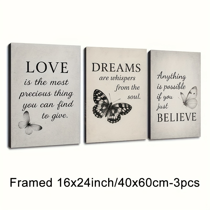TEMU 2d Flat, 2d Flat, 3pcs, Wooden Framed Canvas Wall Art Featuring Love, , And Faith - Vintage Style With Text And Elements For Wall Decoration,