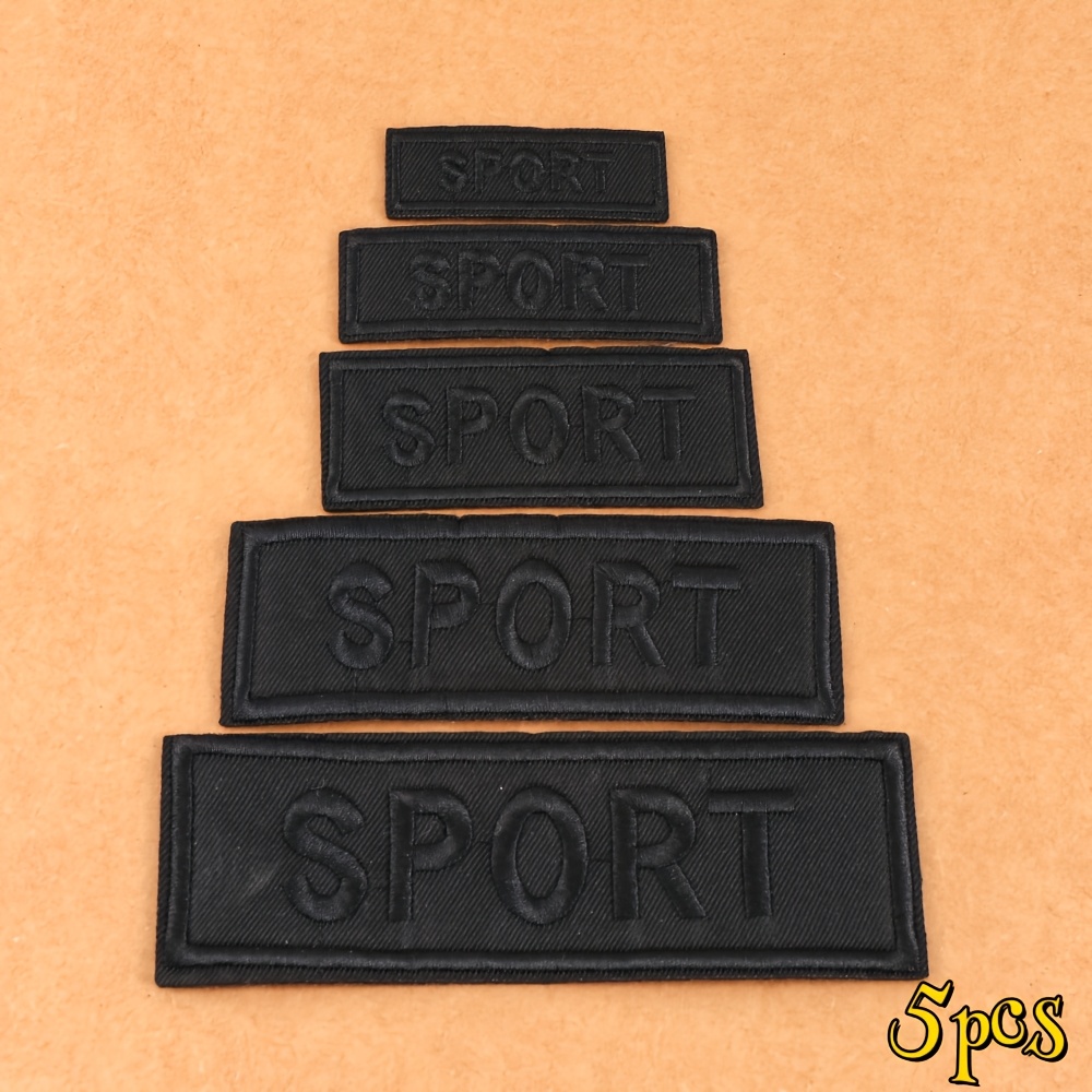 E-shop 5 Stück, 5 Größen, schwarze rechteckige Buchstaben Sportbekleidungspatches, coole Kleidungspatches, für , Kleidung, Hosen und Hüte, kann
