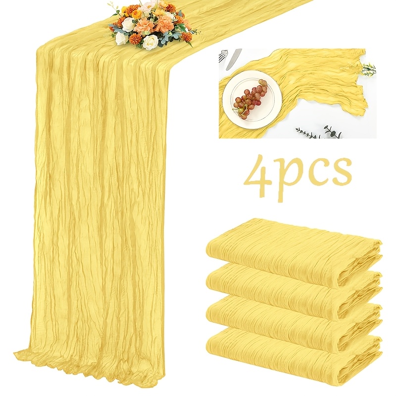 TEMU 4pcs Set Lemon Yellow Table Runner 90 X 300cm Cheesecloth Table Runner Bohemian Gauze Table Runner Romantic Rustic Fabric Cheesecloth Table