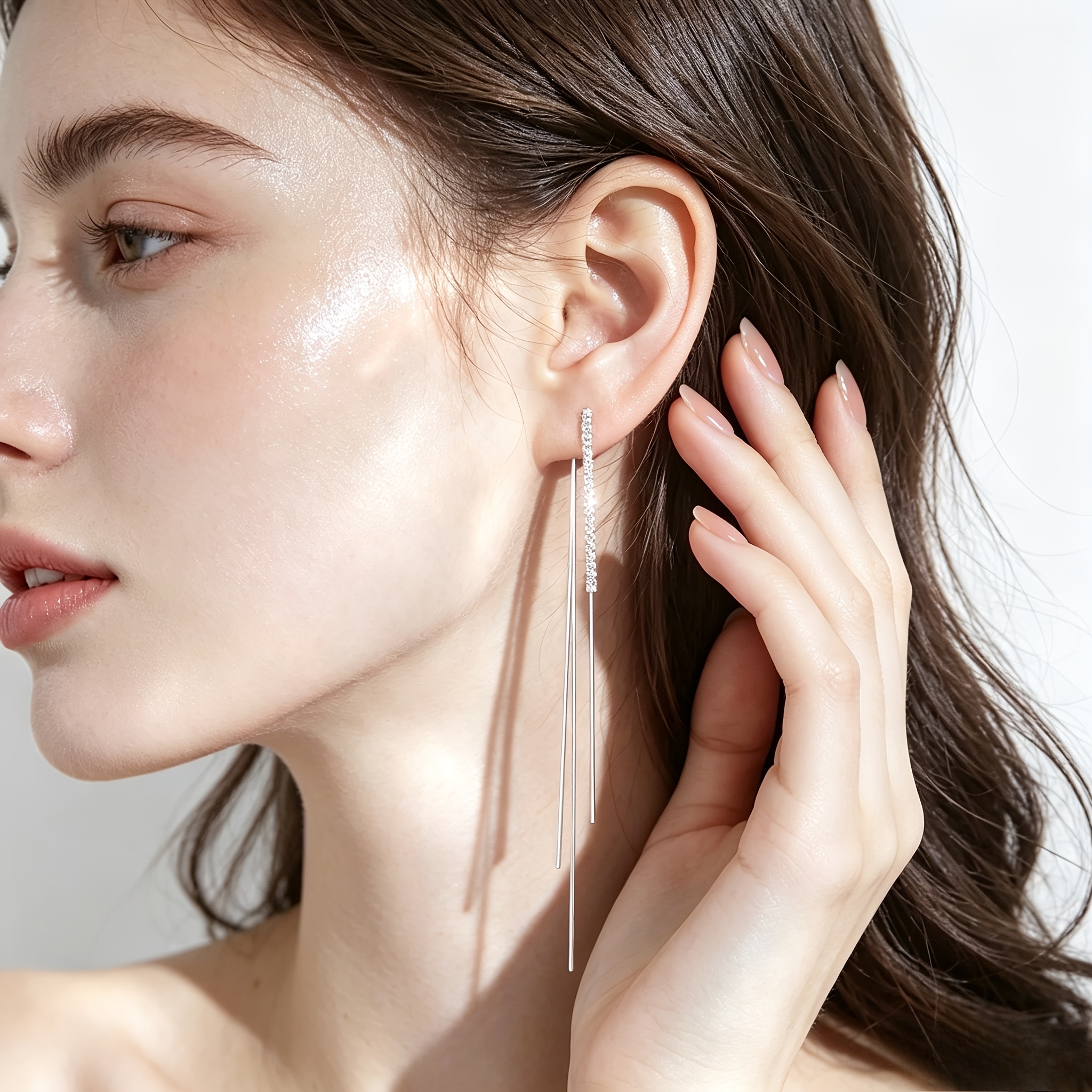 Women's Long Tassel Earrings with Synthetic Zirconia, Elegant Design