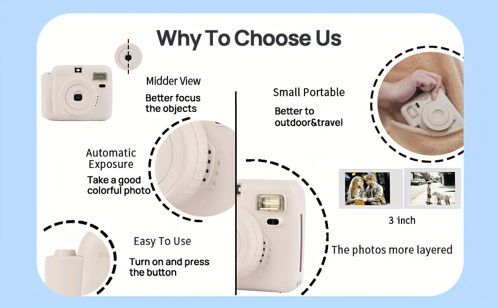 instant camera with leather case mini 12 instant camera decoration stickers frames photo album and more accessory kit take color photo   same as mini11 12 gift outdoor holiday wedding Product details 3
