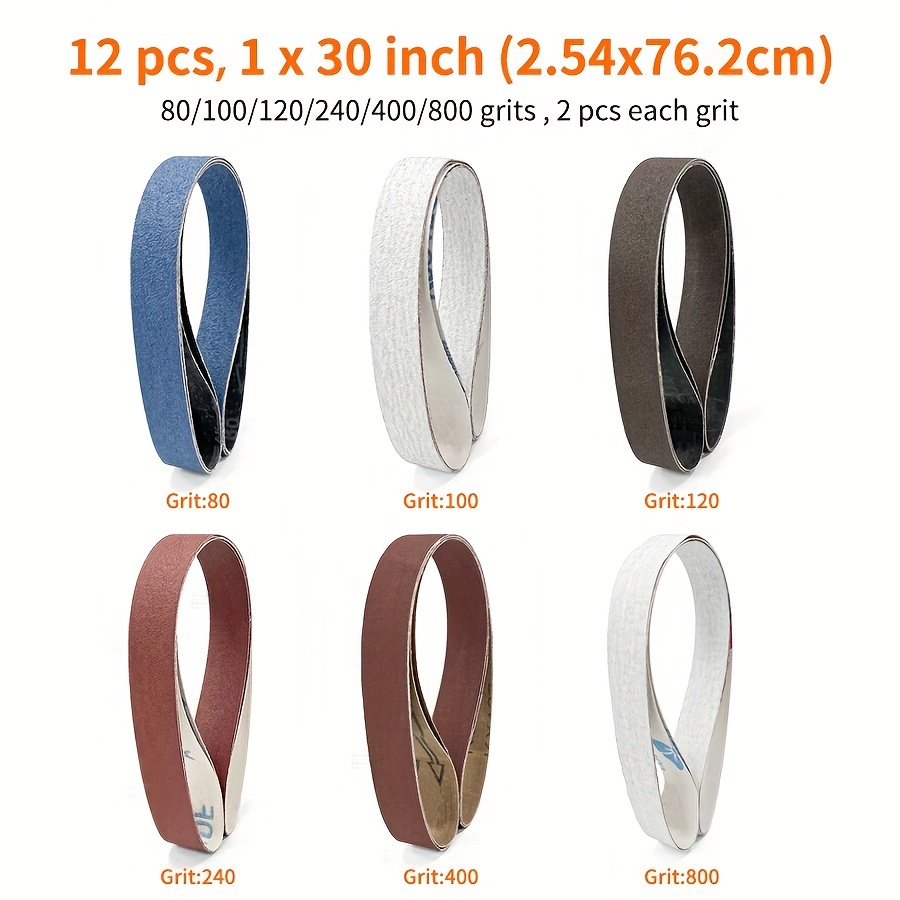 Image of 12pcs 1x30 Inch Abrasive Sanding Belts Set For Knife Grinding Sharpening Polishing, Aluminum Oxide Zirconia Belts, 2pcs Each Of Grit 80 120 240 400 800