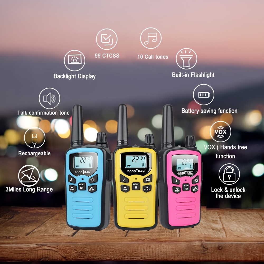 

Walkie Talkies For Pack Rechargeable Radios Long Range 3 Miles With Usb Charging Cable Blue Yellow Pink Walkie Talkies For Camping Hiking Adult