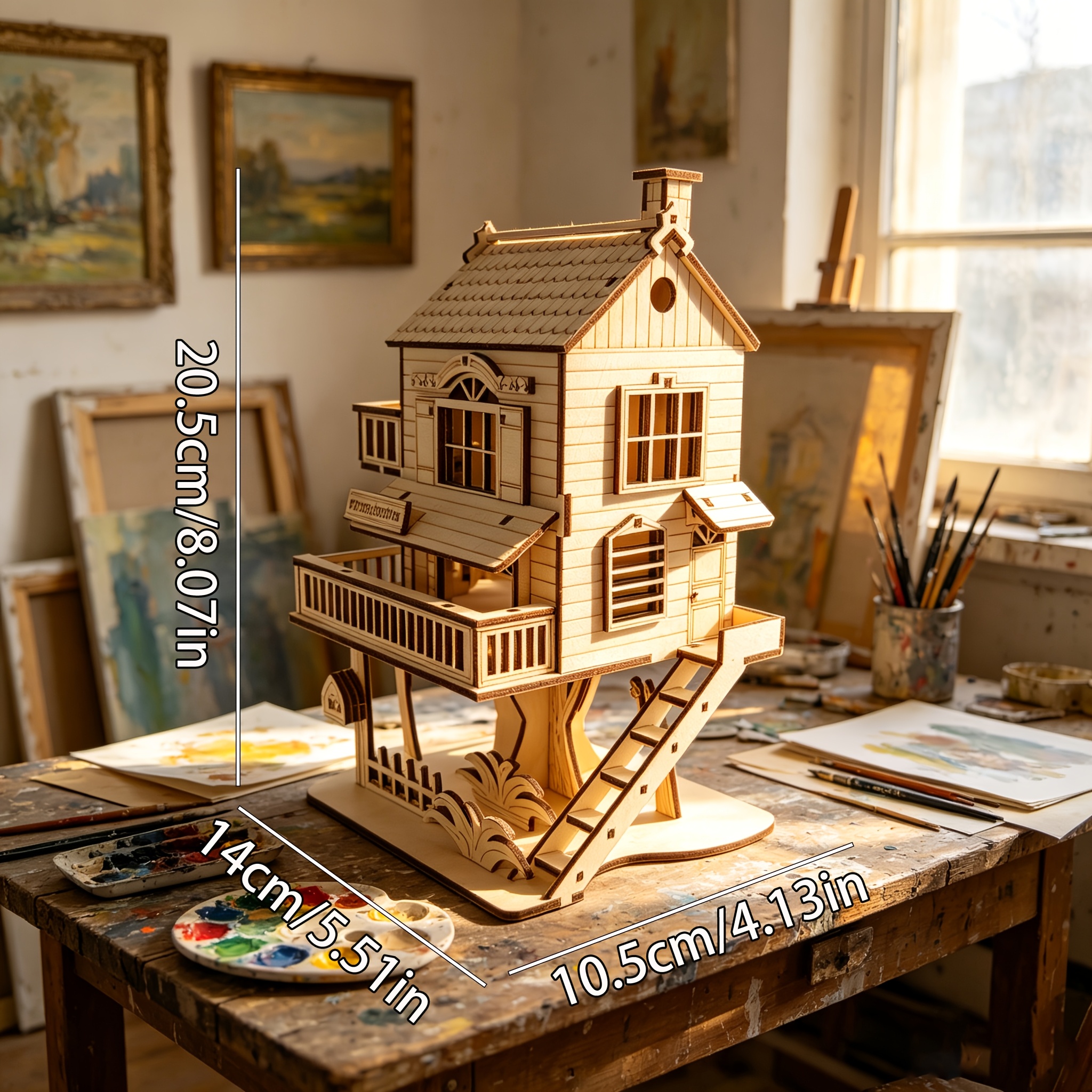 TEMU Wooden Treehouse 3d Puzzle - Diy Multi-level Fun Treehouse Model And Ladder, Creative Craft And Home Decor, Christmas And Birthday Gift