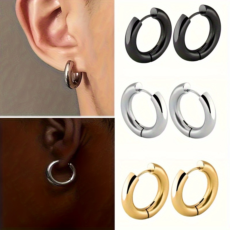 

Stainless Steel Hoop Earrings - 5.0mm Chunky Punk Style, Fashionable Couples' Jewelry Accessory