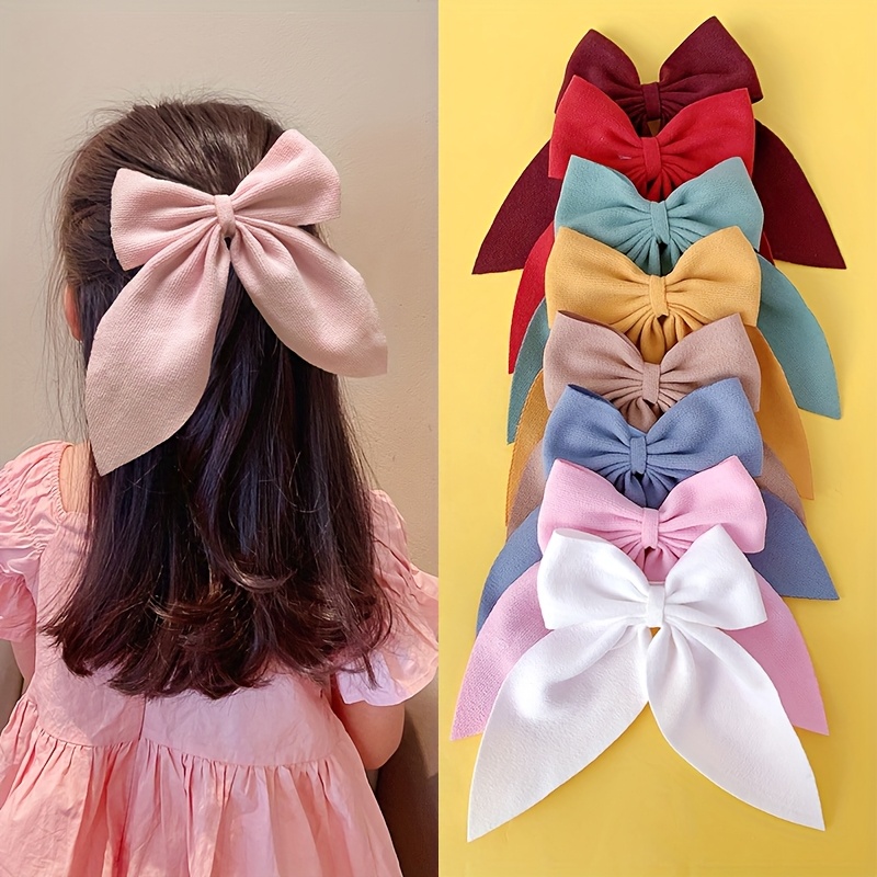 Conjunto de 8 Elegantes Horquillas para el Cabello con Lazo de Satén para Niñas, Diseño de Mariposa en Colores Mixtos y a la Moda, Accesorios Laterales de Poliéster para Uso Diario y Casual, Edades 3-14